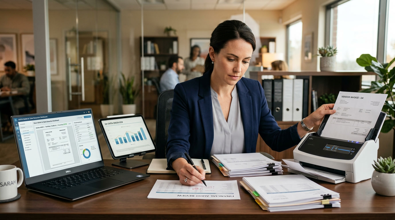 Professional reviewing and scanning documents with AI system